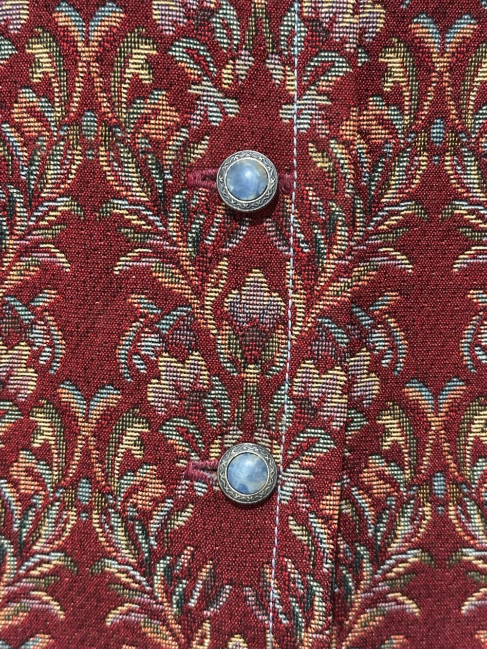 Vintage Tapestry Vest Red Floral Western Boho Button Front Size XL - Picture 2 of 7